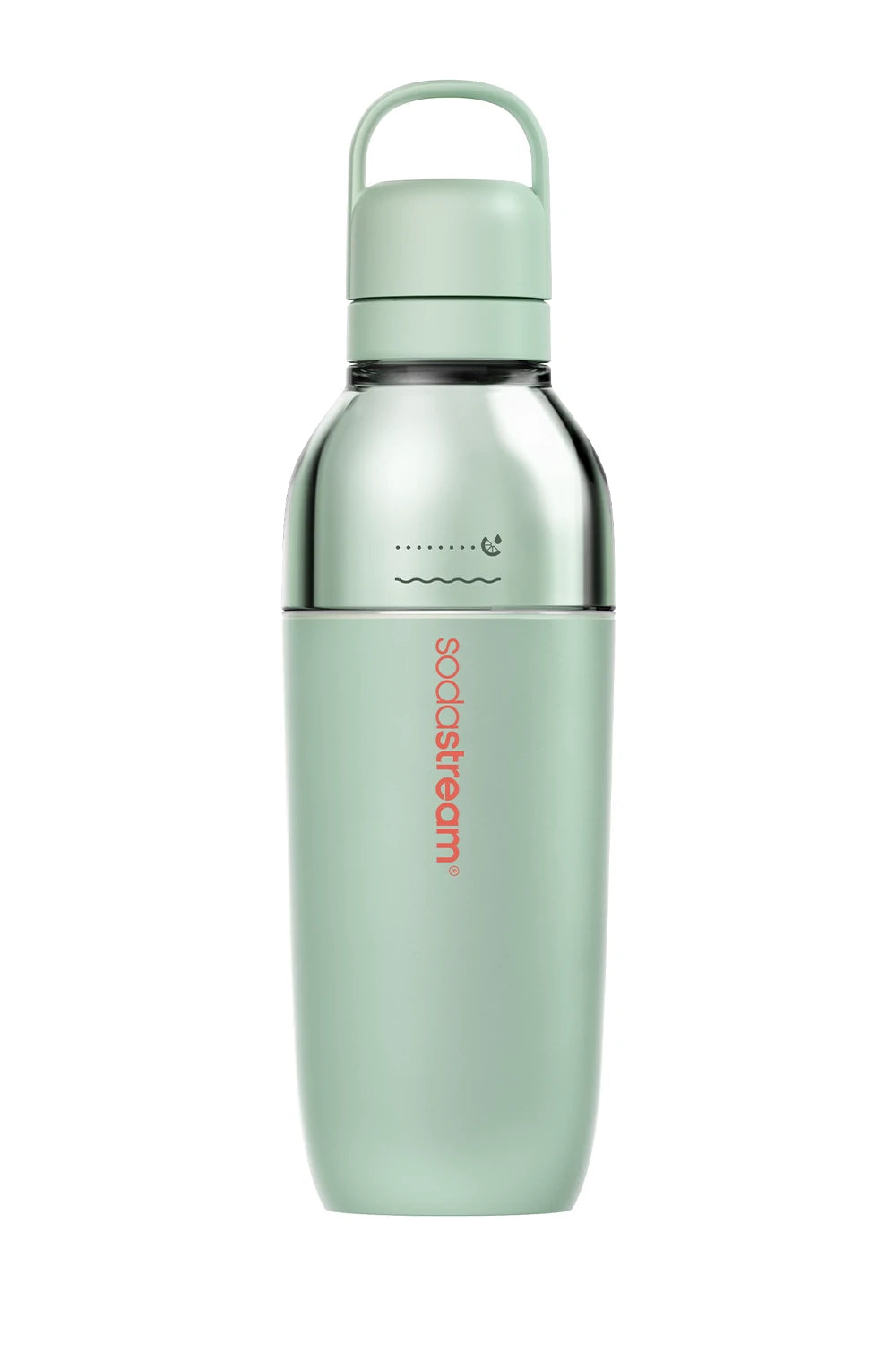 Sodastream Fizz & Go Easy Mix bottle in Mint, with a clear top section and carry handle
