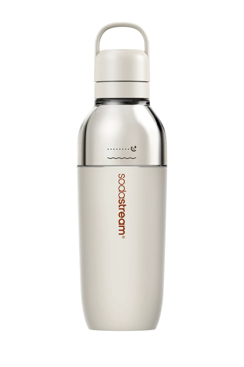 Sodastream Fizz & Go Easy Mix bottle in Sand, with a clear top section and carry handle