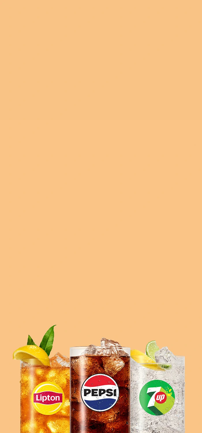 Lipton, Pepsi and 7UP drinks made with Sodastream flavours on a peach background