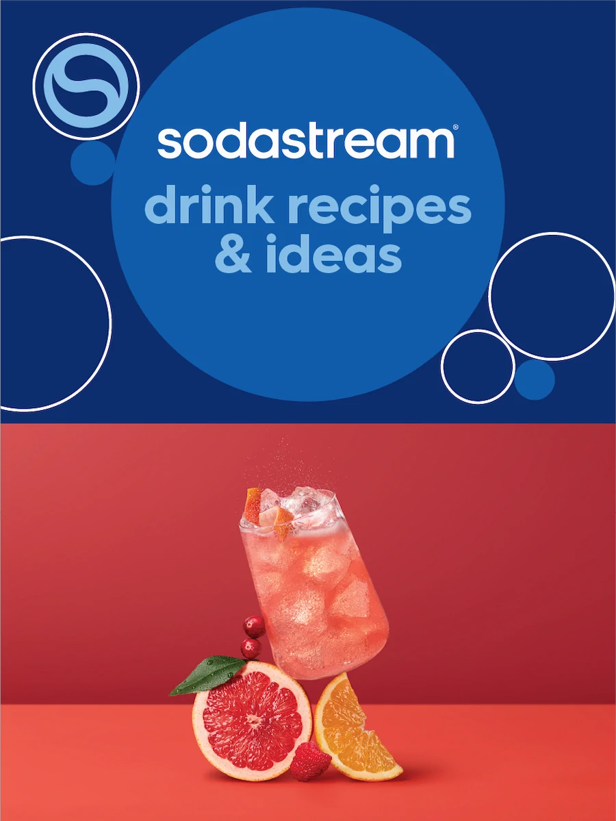 Pink grapefruit sparkling drink with the text “Sodastream drink recipes & ideas”