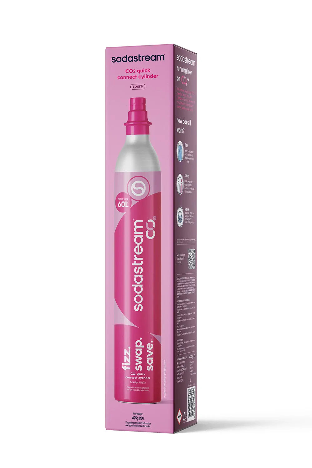 Sodastream 60L pink Quick Connect (CQC) CO2 spare cylinder in its retail box