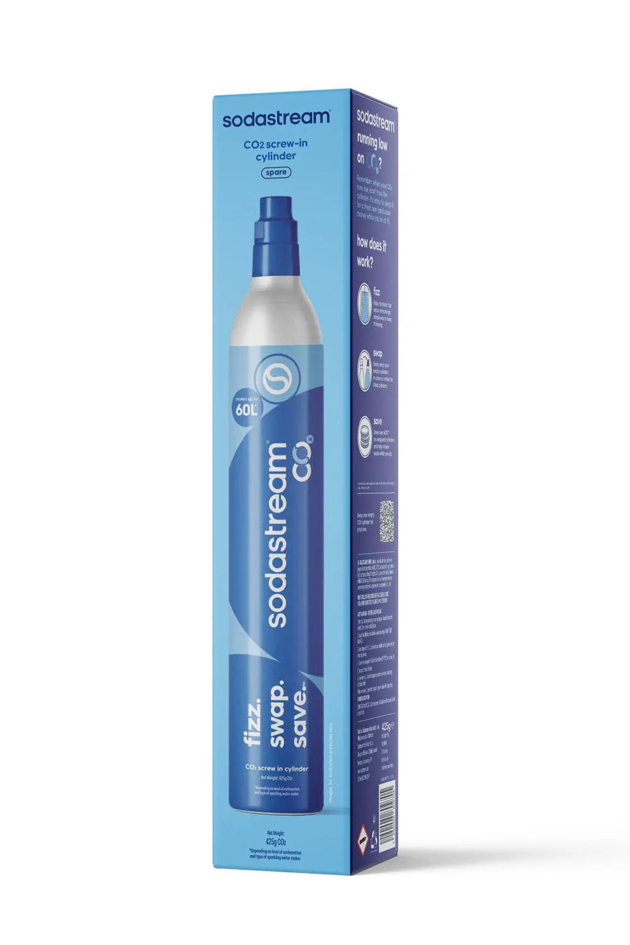 Sodastream 60L blue screw-in CO2 spare cylinder in its retail box